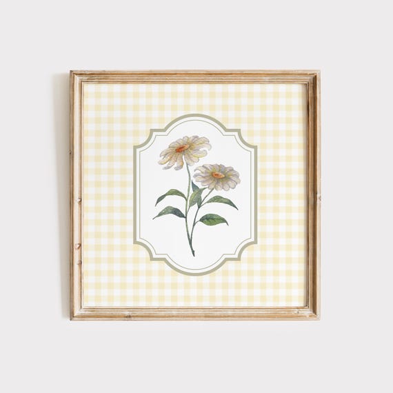 Vintage Yellow Daisy Floral Square Print Instant Wall Art Trendy Decor Illustration Living Room Art Nursery Decor