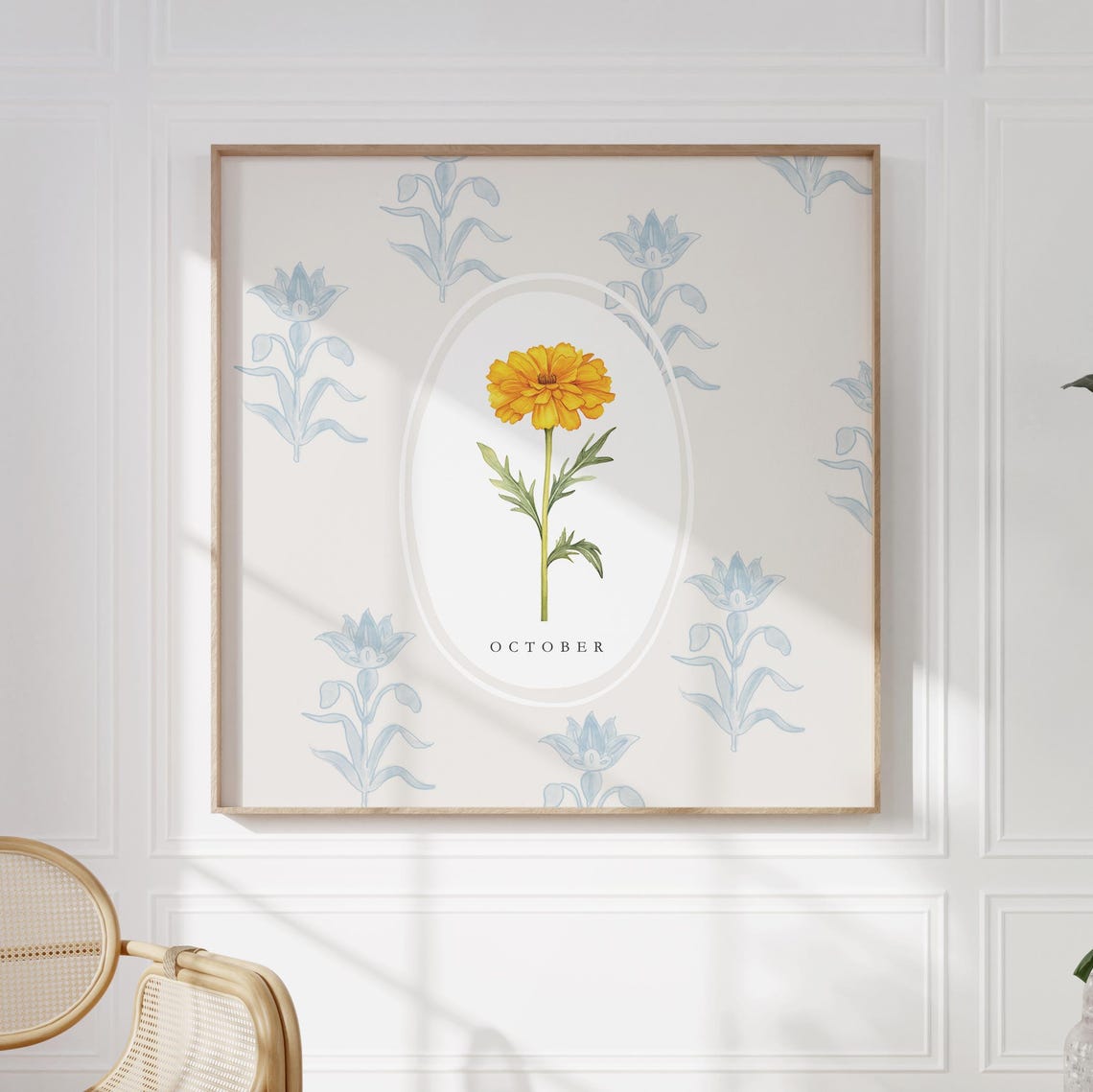 October Marigold Birth Flower Watercolor Botanical Art Poster - Image 3