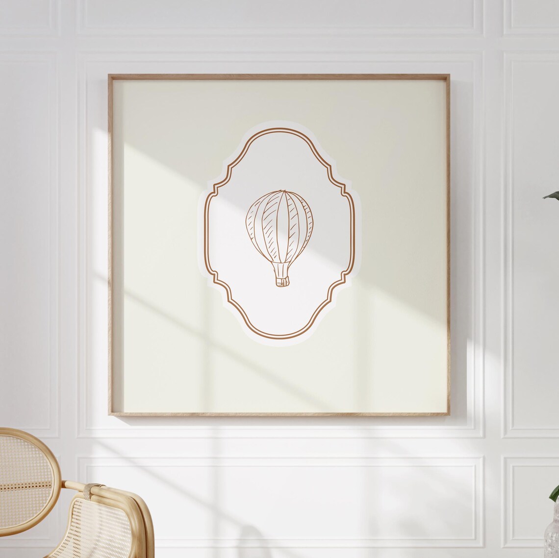 Vintage Hot Air Balloon Line Art Cream Ornate Square Nursery Poster - Image 5