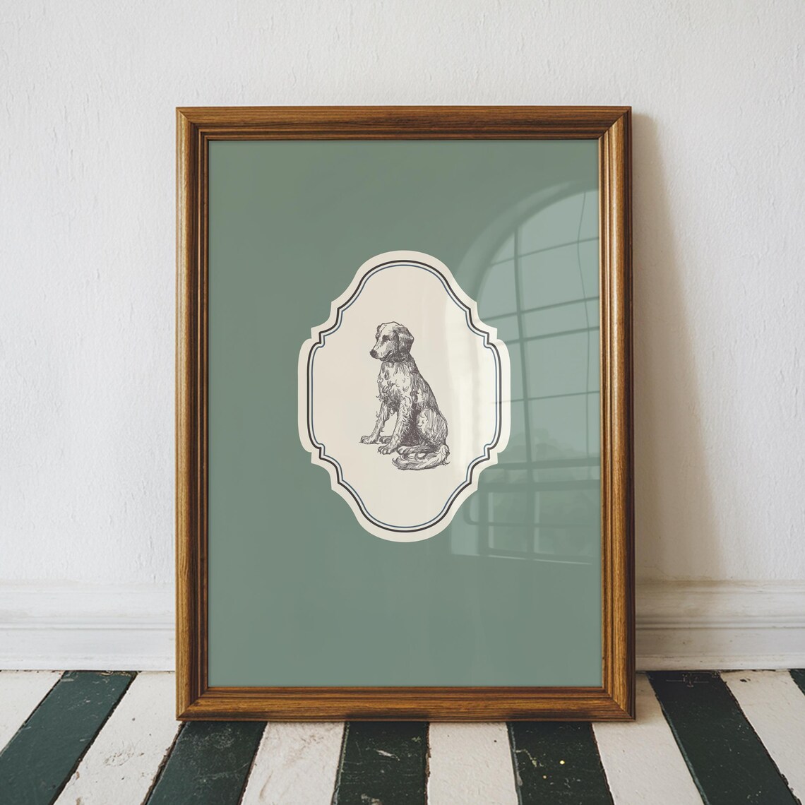 Vintage Dog Engraving Sage Green Medallion Nursery Wall Art Poster - Image 4