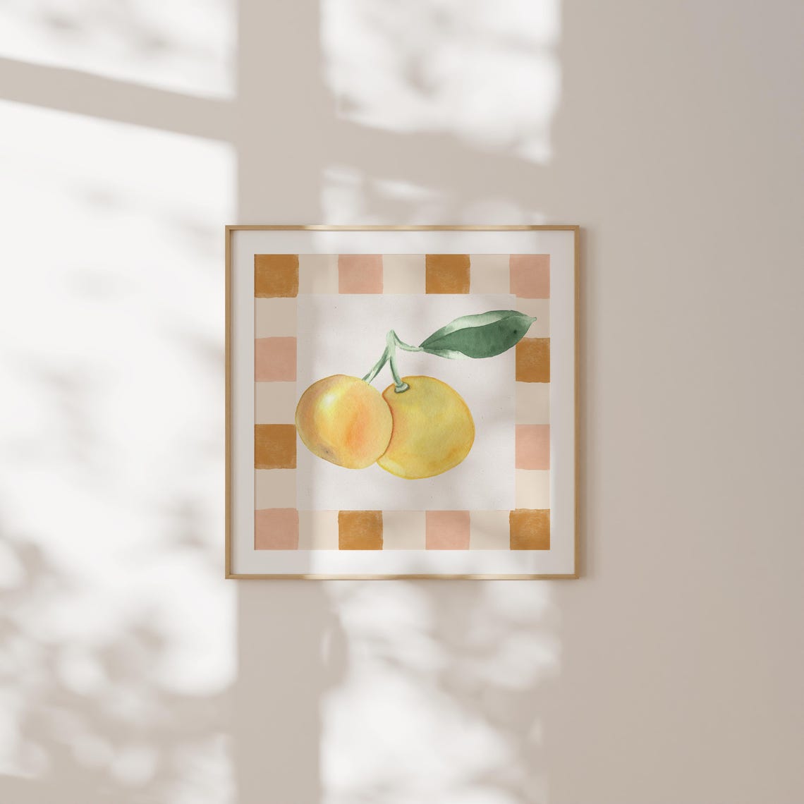 Cheerful Bright Watercolor Lemons on Peach Checkerboard Poster - Image 2