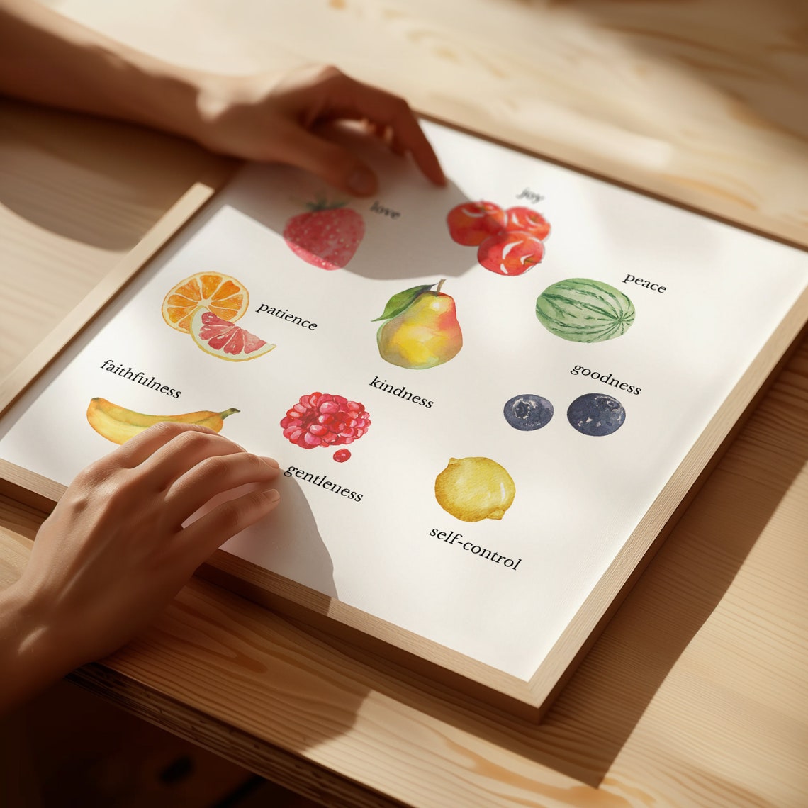 Beautiful Fruit of the Spirit Watercolor Fruit Scripture Words Poster - Image 2