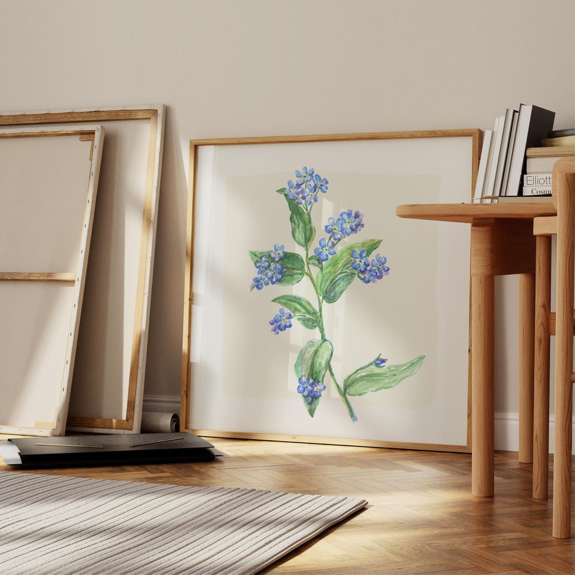 Blue Forget Me Not Stem Watercolor Botanical Wall Art Print Decor - Image 4