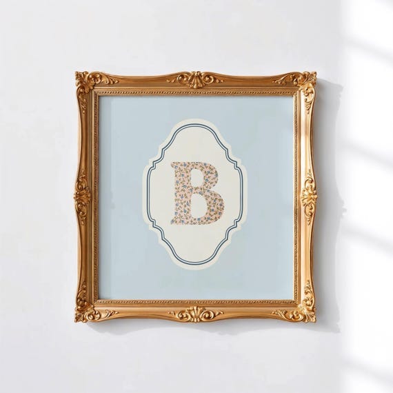 B Square Initial - Watercolor Personalized Print