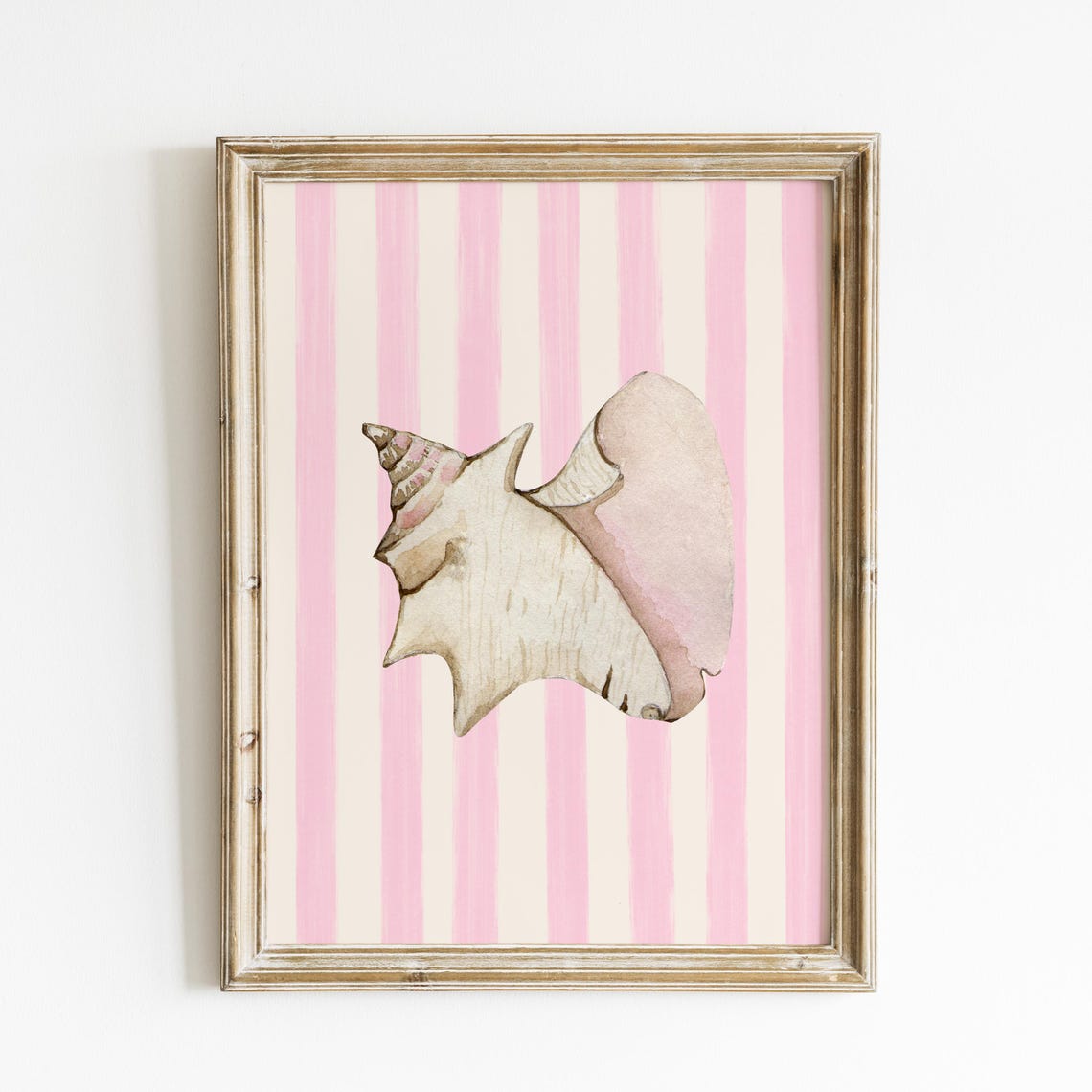 Watercolor Conch Shell Pink Stripe Coastal Beach Decor Art Poster - Image 2