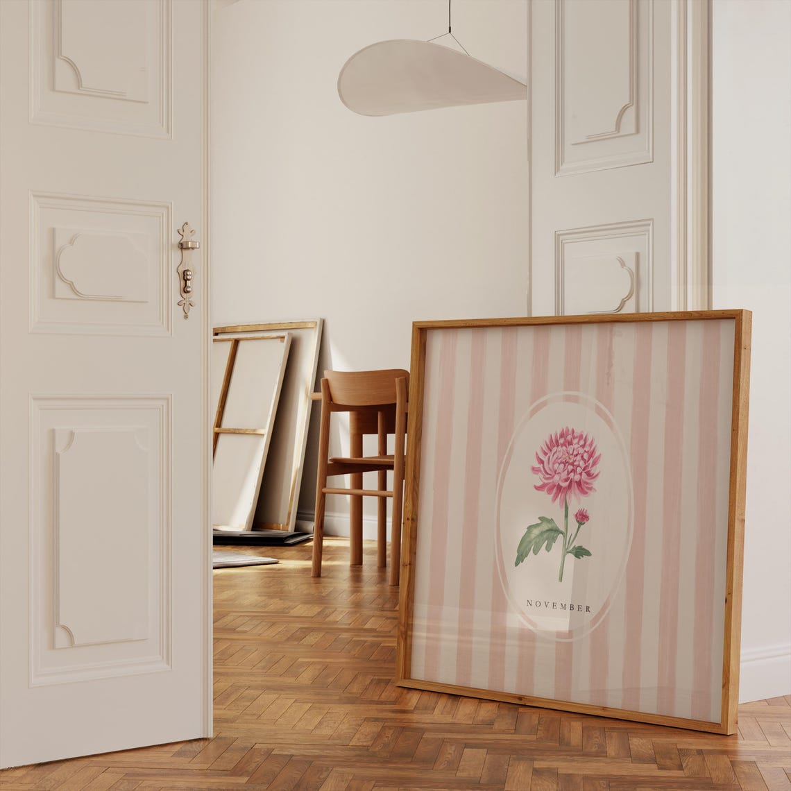 November Chrysanthemum Birth Month Pink Watercolor Flower Poster - Image 2