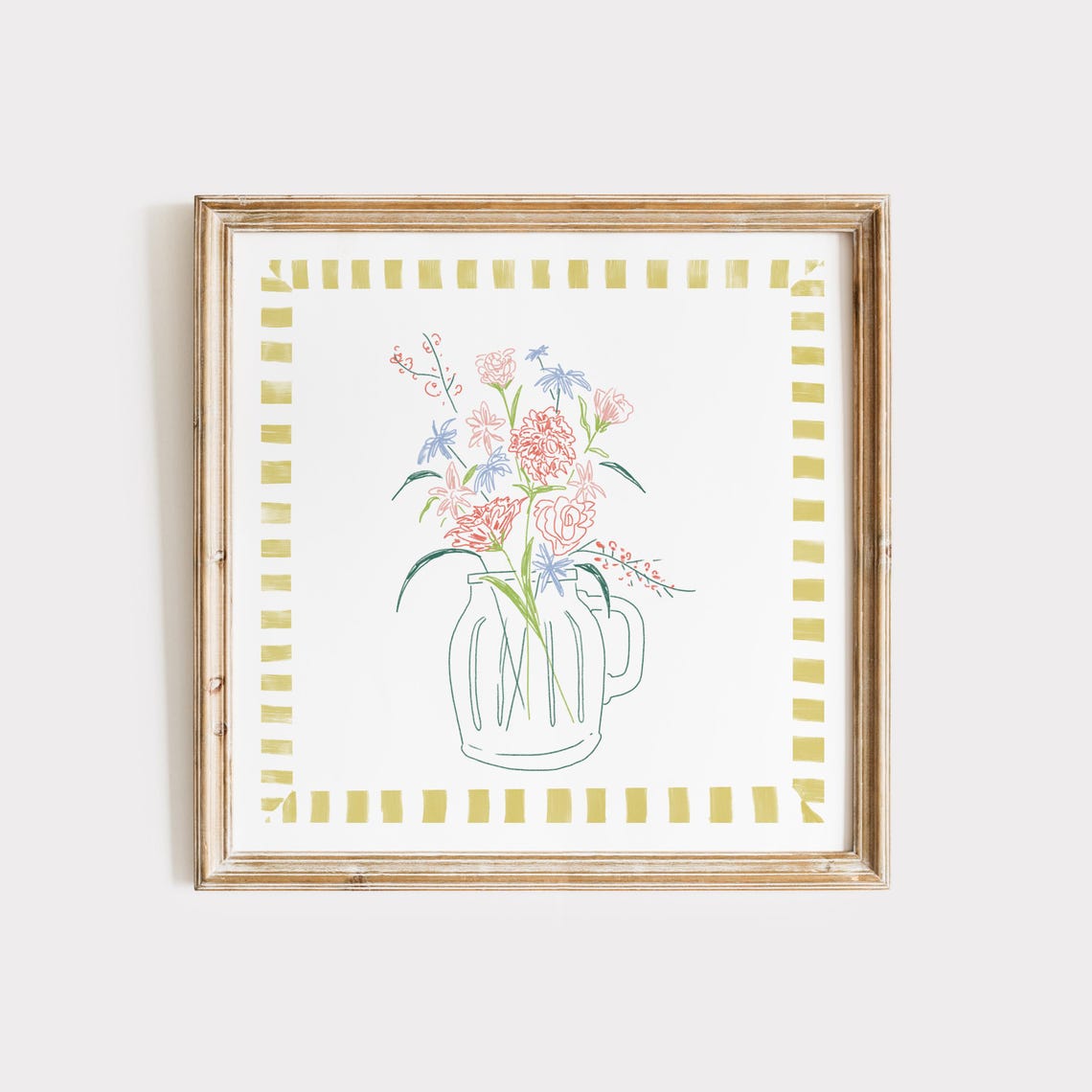 Mason Jar Wildflower Bouquet Green Gingham Farmhouse Wall Poster