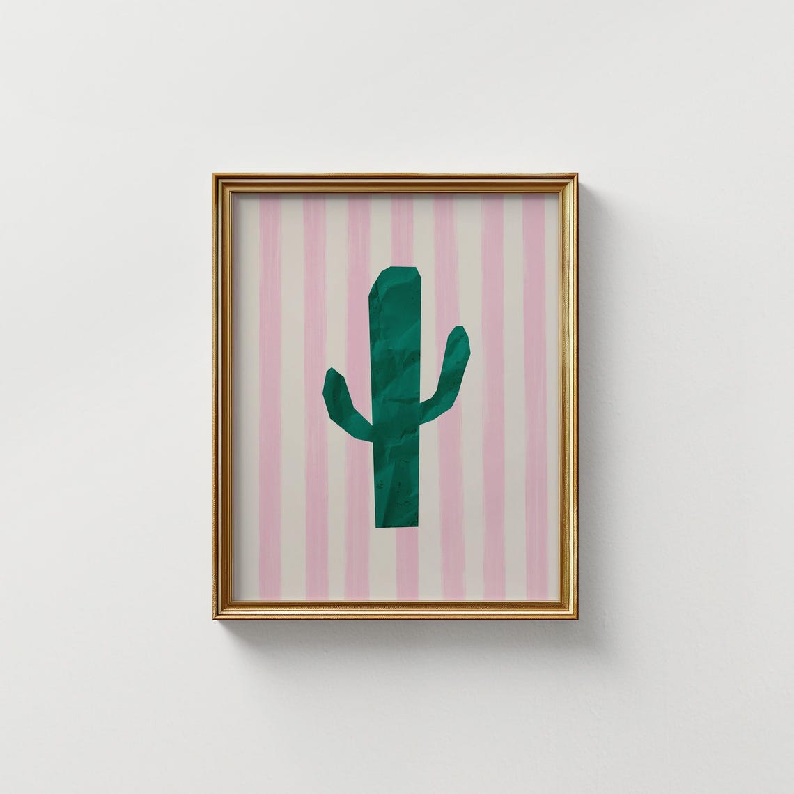 Emerald Green Cactus Pink Striped Background Modern Desert Art Poster - Image 3