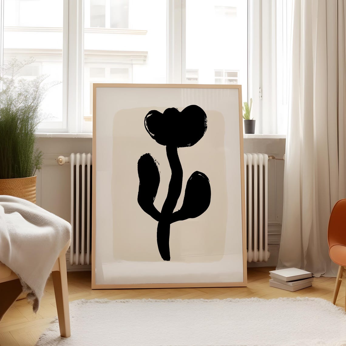 Black Abstract Tulip Ink Brushstroke Modern Botanical Wall Art Print - Image 3