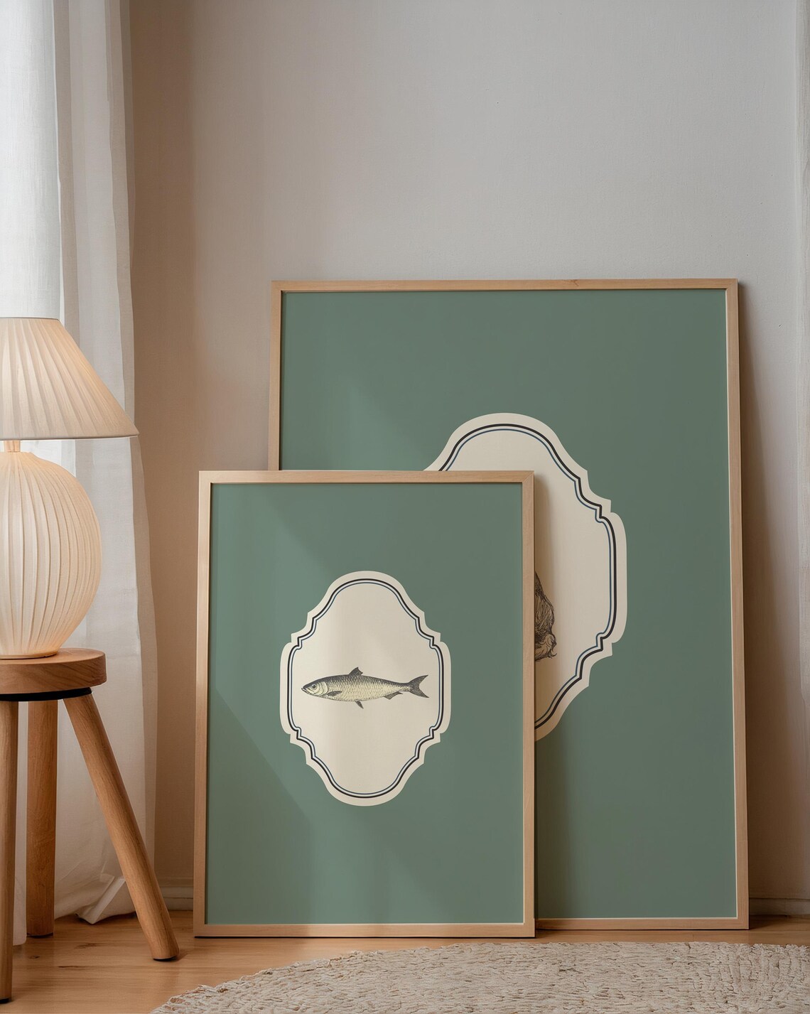 Sage Green Vertical Fish Illustration Print Wall Art Trendy Decor Nursery Decor Vintage - Image 4