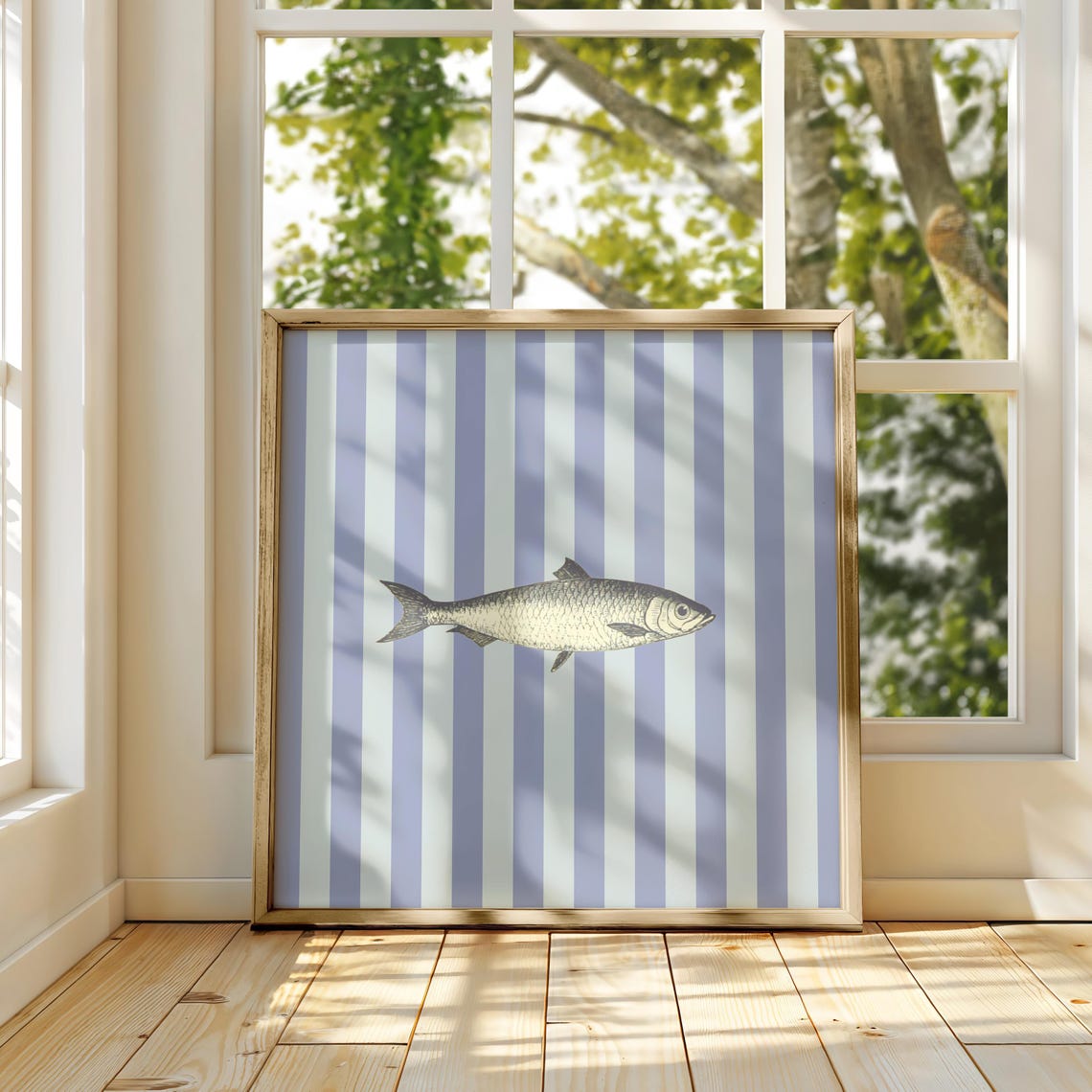 Blue Striped Vintage Fish Engraving Poster Coastal Kitchen Decor - Image 3