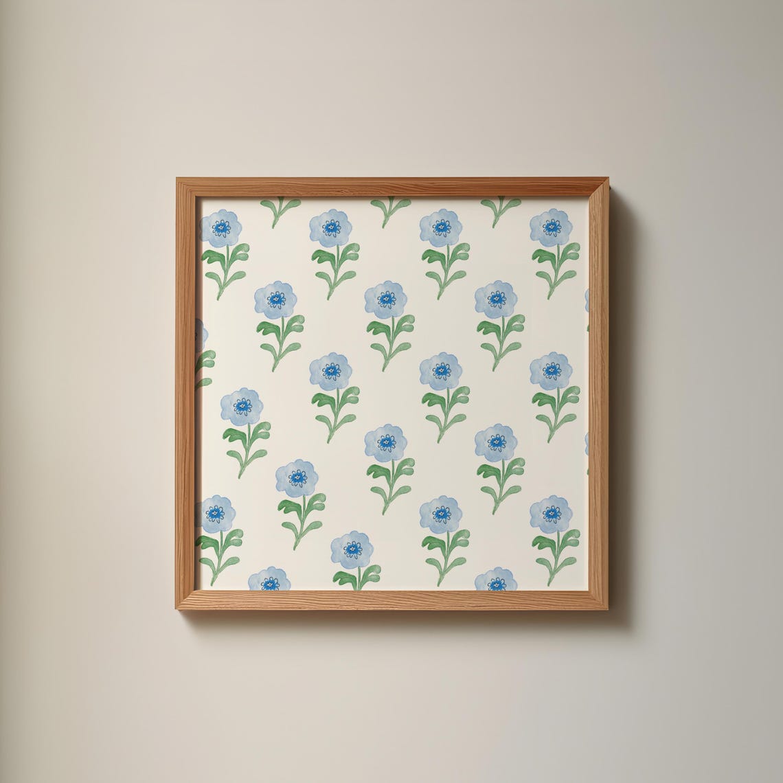 Blue Poppy Watercolor Pattern on White Botanical Repeating Poster - Image 2