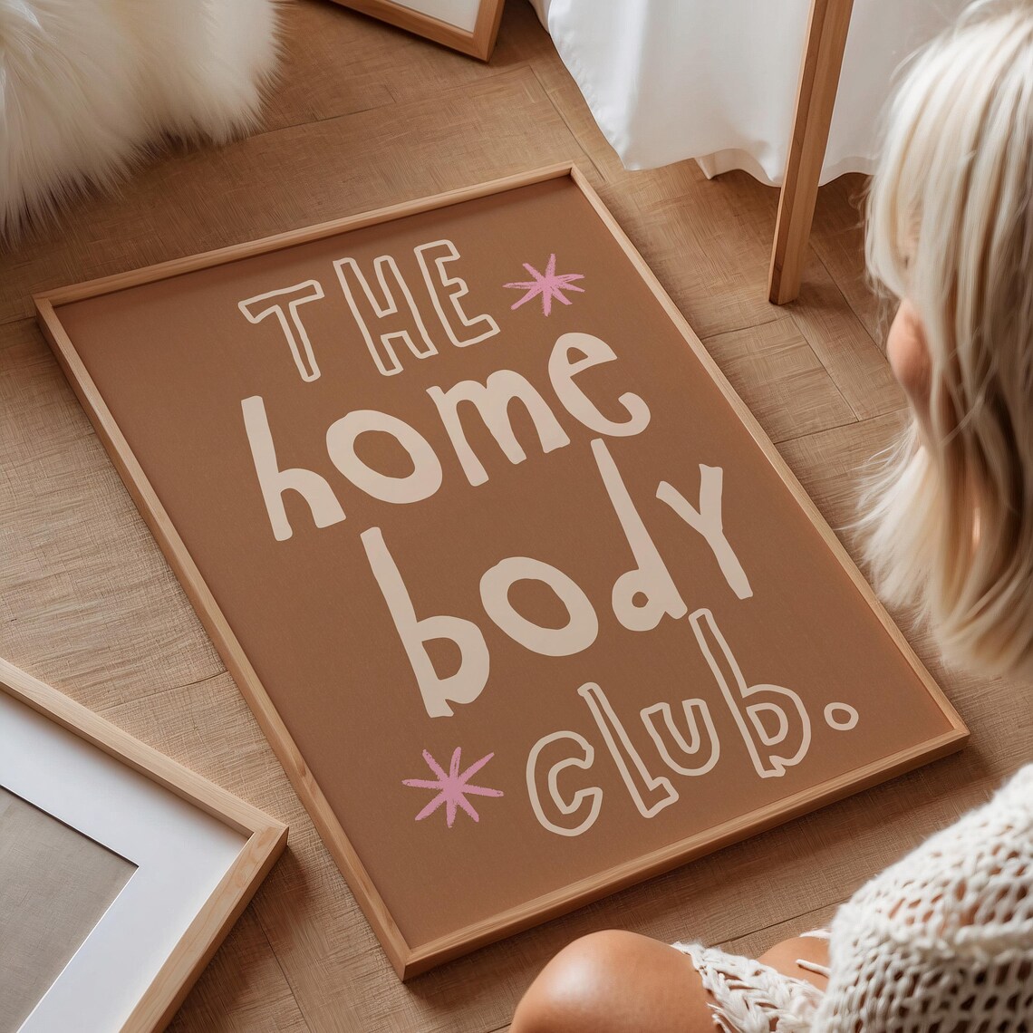 Homebody Club Cream Lettering Mocha Brown Retro Square Decor Poster