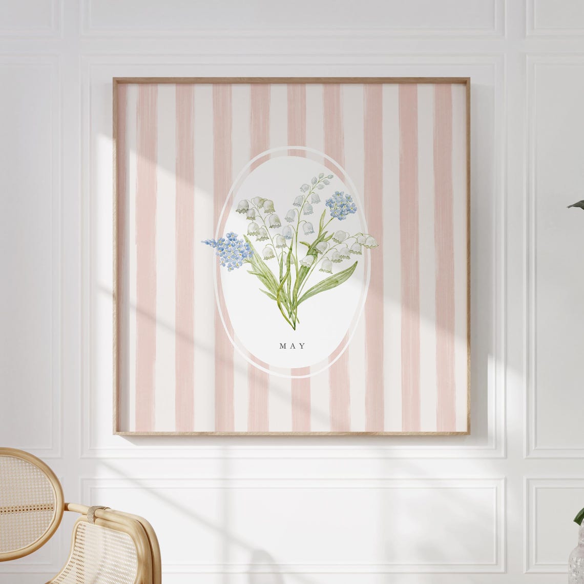 May Lily Of The Valley Birth Flower Blush Stripe Botanical Poster - Image 3