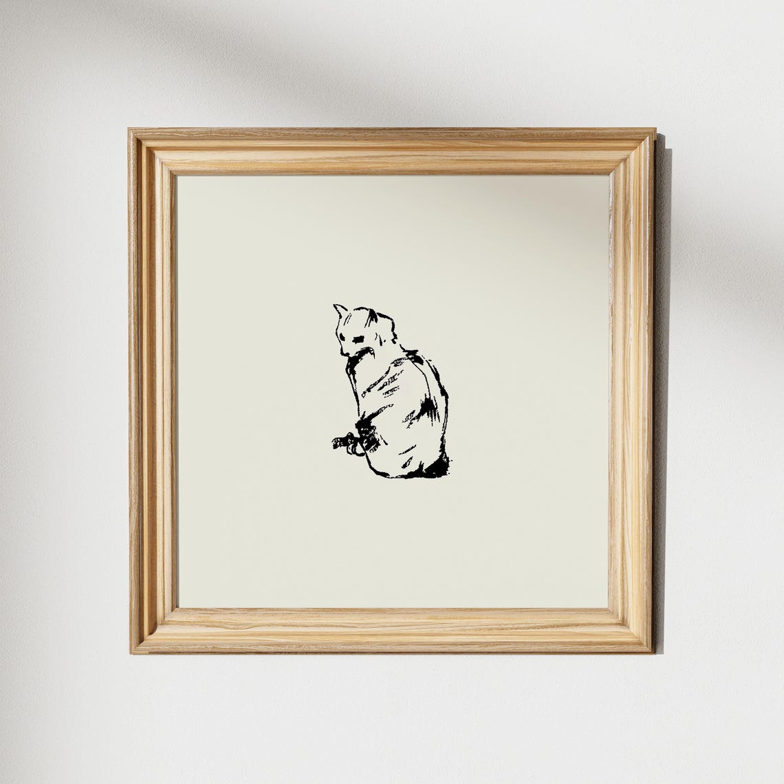 Black Ink Sitting Cat Sketch Minimal Square Animal Decor Poster - Image 5