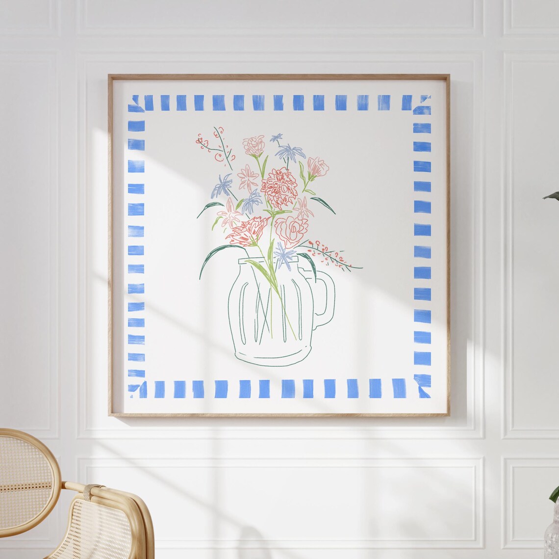 Mason Jar Wildflower Bouquet Cobalt Blue Border Farmhouse Poster - Image 4