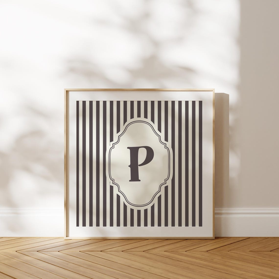Letter P Black White Striped Vintage Monogram Initial Wall Poster - Image 4