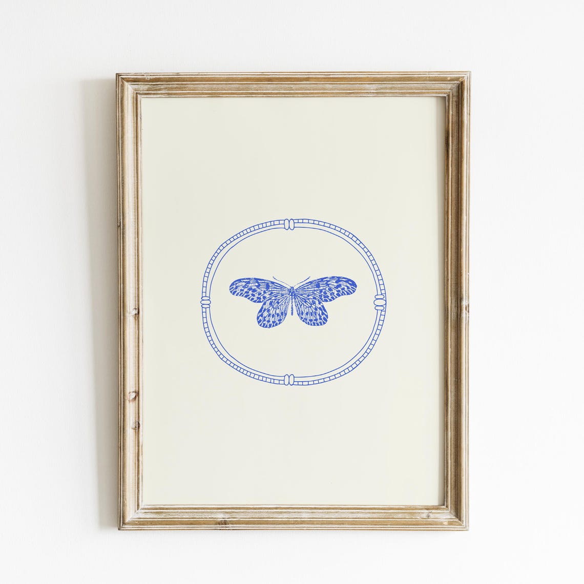Blue Butterfly Oval Frame Vintage Specimen Vertical Nursery Poster