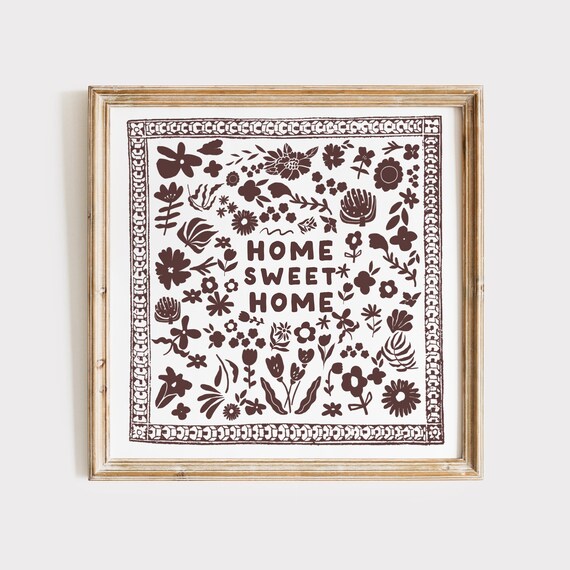 Home Sweet Home Square Print Wall Art Trendy Decor Minimalist Living Room Art Cottage Kitchen Wall Decor Cute