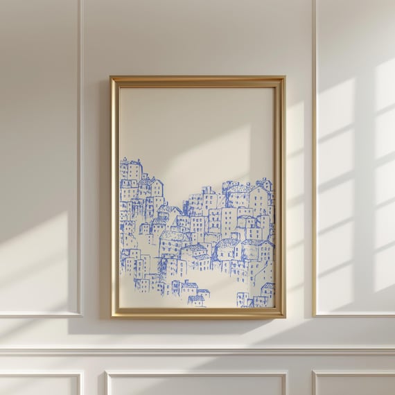 Blue Countryside Greek Art Print, Trendy Decor