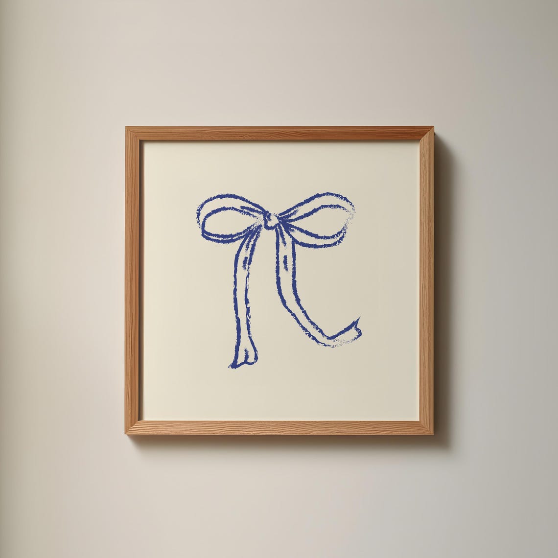 Navy Blue Ribbon Bow Hand Drawn Sketch Cream Square Decor Poster