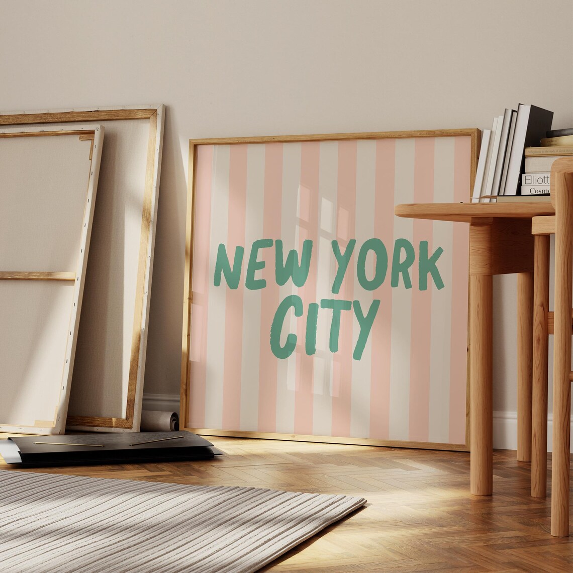New York City Green Hand Lettered Pink Striped Square Travel Poster - Image 4