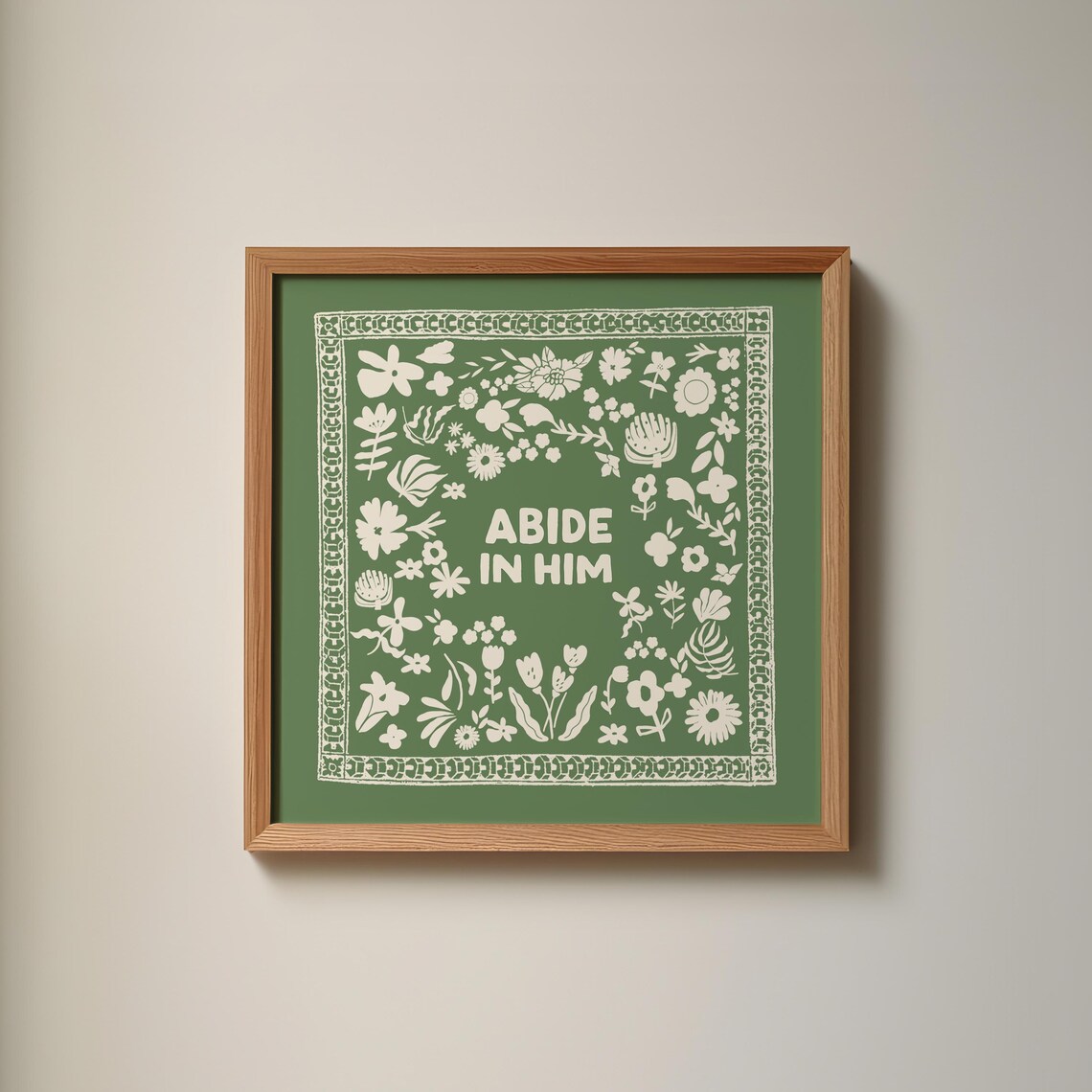 Abide In Him Square Print Instant Wall Art Kitchen Living Room Art Blue Thin Line Scripture