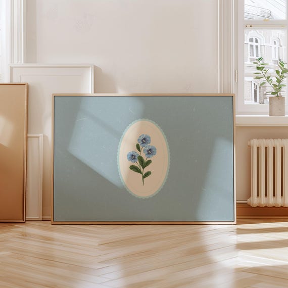 Blue Watercolor Floral Art Print, Nursery Botanical Decor