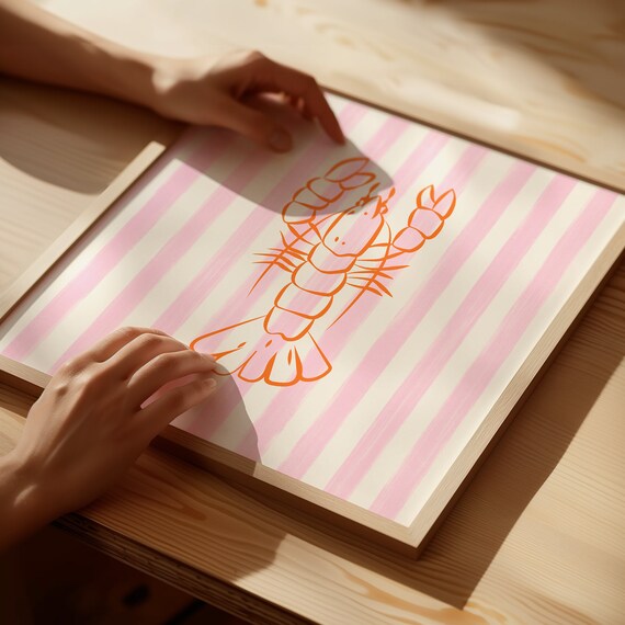 Pink Lobster Square Print Instant Wall Art Trendy Decor Floral Illustration Living Room Art Cottage