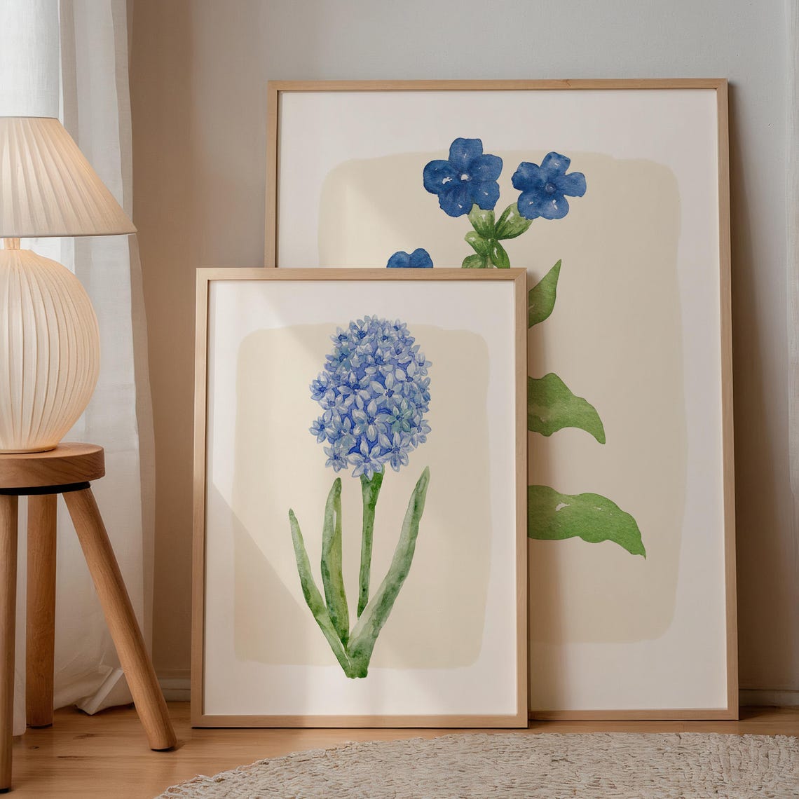 Blue Hyacinth Flower Spike Watercolor Spring Botanical Wall Art Print
