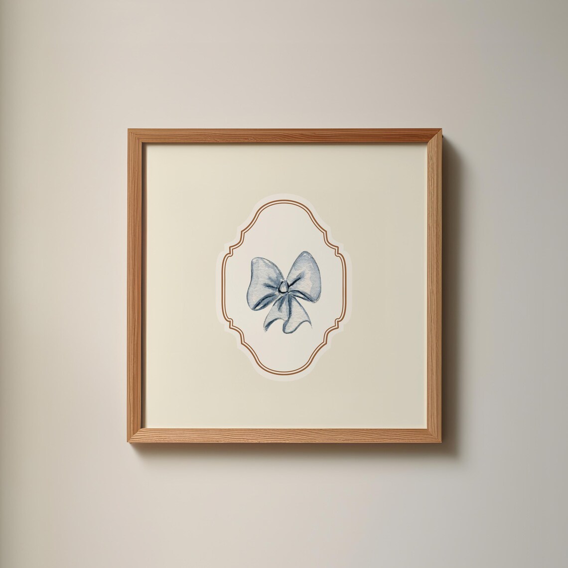 Blue Bow Watercolor Copper Medallion Coquette Nursery Wall Art Print