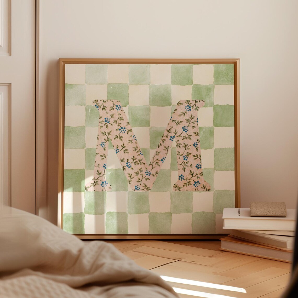 M Square Initial, Personalized Watercolor Gift Print - Image 4