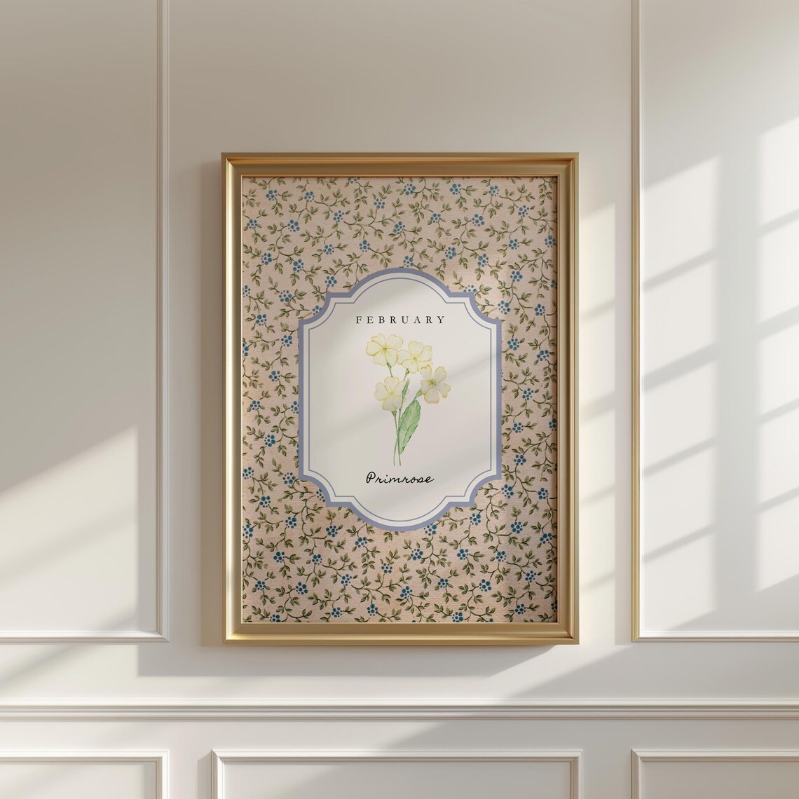February Primrose Birth Flower Vintage Botanical Illustration Poster