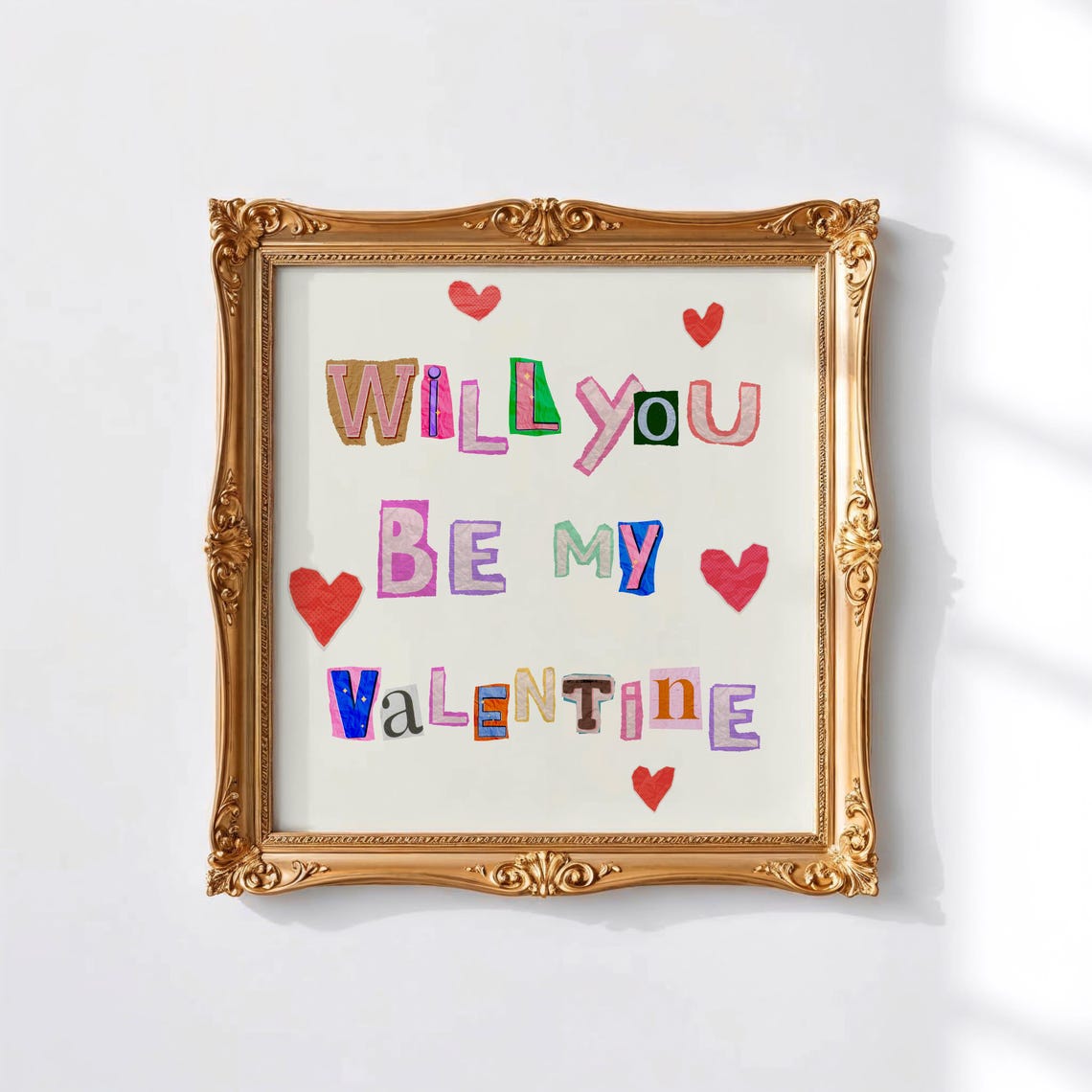 Will You Be My Valentine Ransom Note Lettering Hearts Art Poster - Image 5