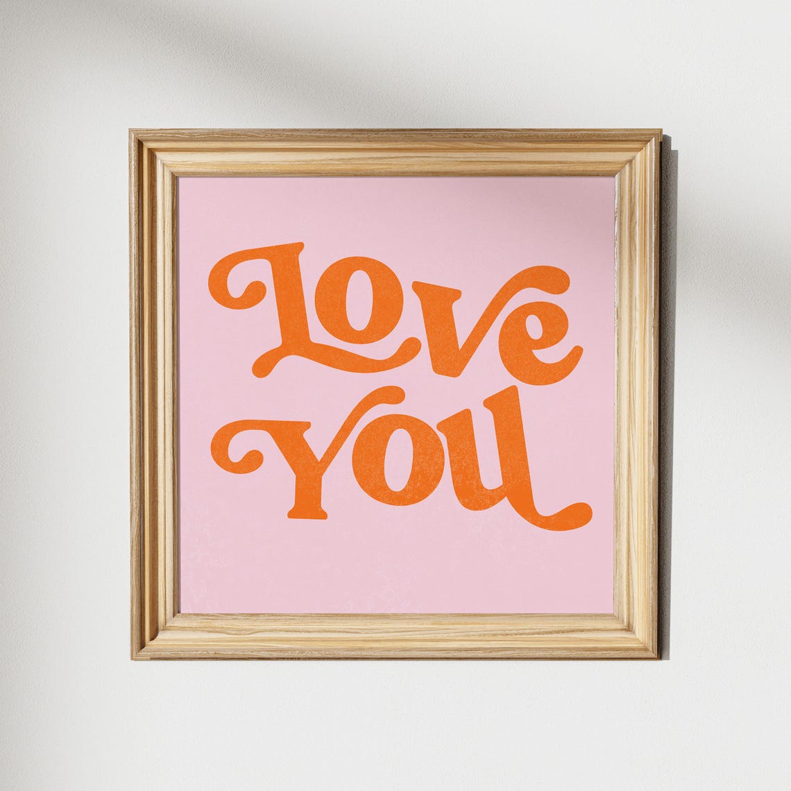 Bold Orange Love You Retro Script on Blush Pink Bedroom Poster - Image 2