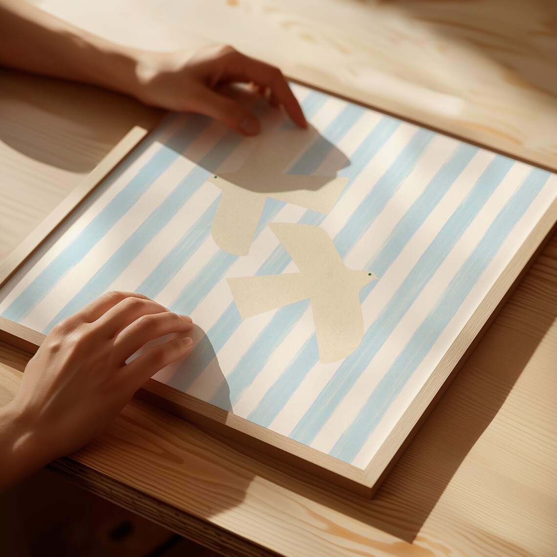 Blue Striped Dove Art Print, Cottage Nursery Decor - Image 2