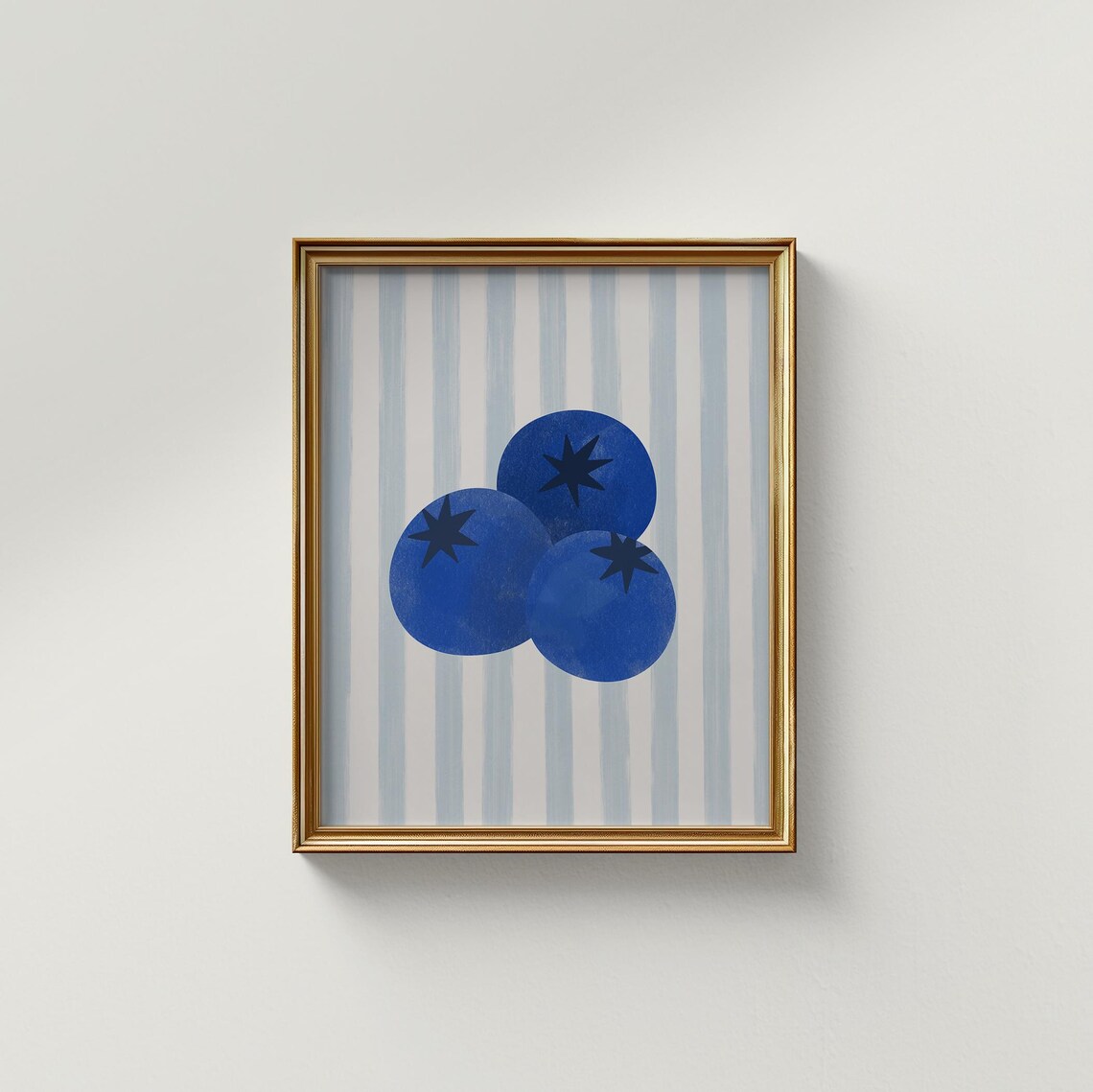 Blue Striped Berry Floral Art Print, Vintage Cottage - Image 2