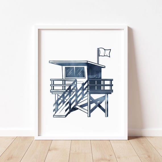 Watercolor Surf Nursery Wall Art Lifeguard Stand Print Baby Boy Surf Poster Girls Beach Nursery Decor Kids Life Guard Tower