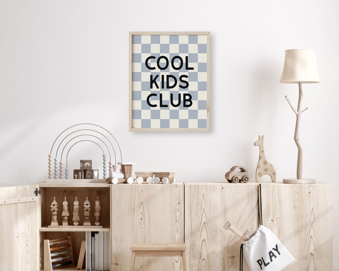 Cool Kids Club Pastel Blue Checkerboard Tween Playroom Quote Wall Art - Image 4