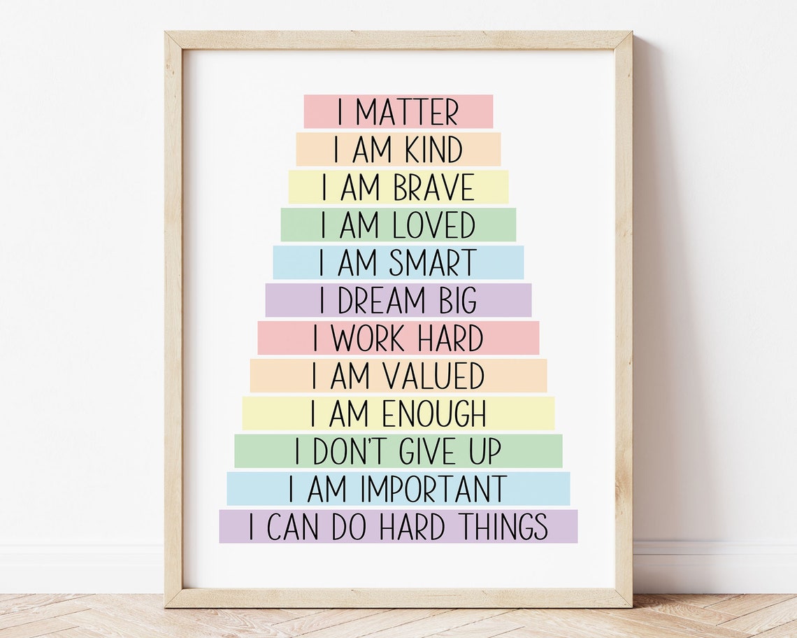 Kids Daily Affirmations Pastel Rainbow Positive Classroom Poster - Image 5