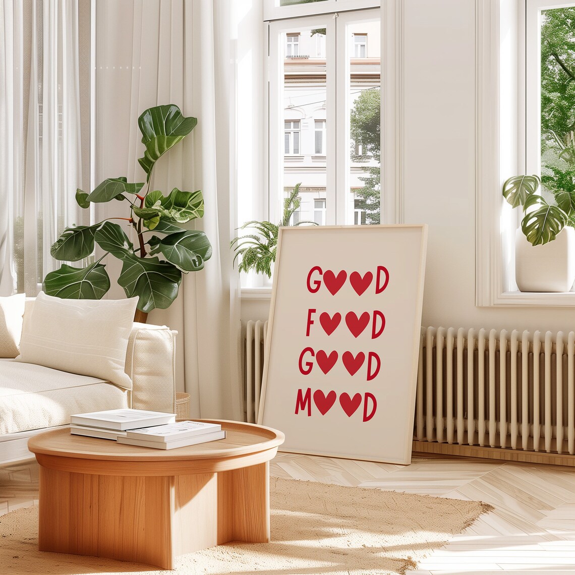 Good Food Good Mood Red Heart Kitchen Typography Decor Poster - Image 2