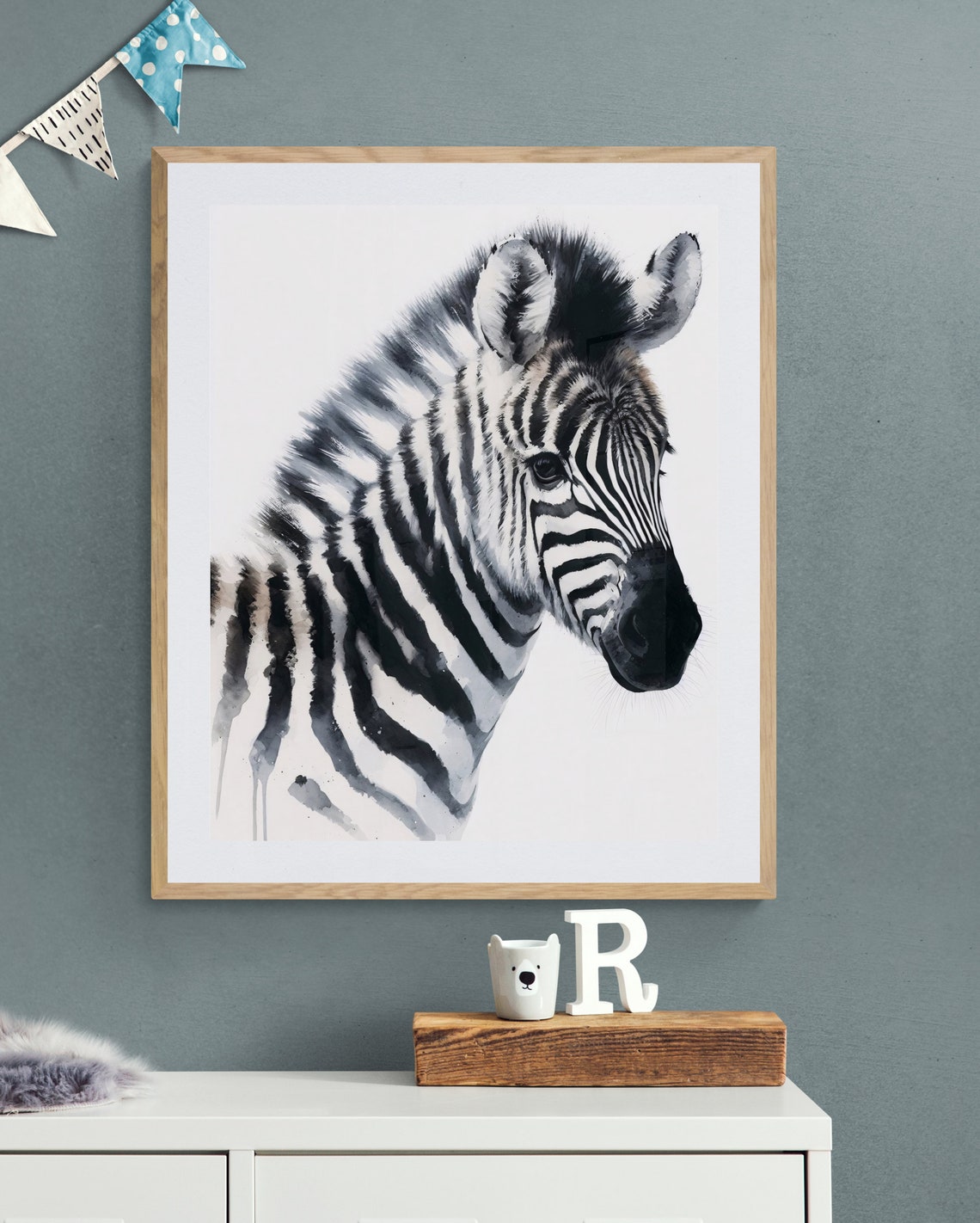 Safari Zebra Watercolor Wildlife Portrait Black White Art Poster - Image 3