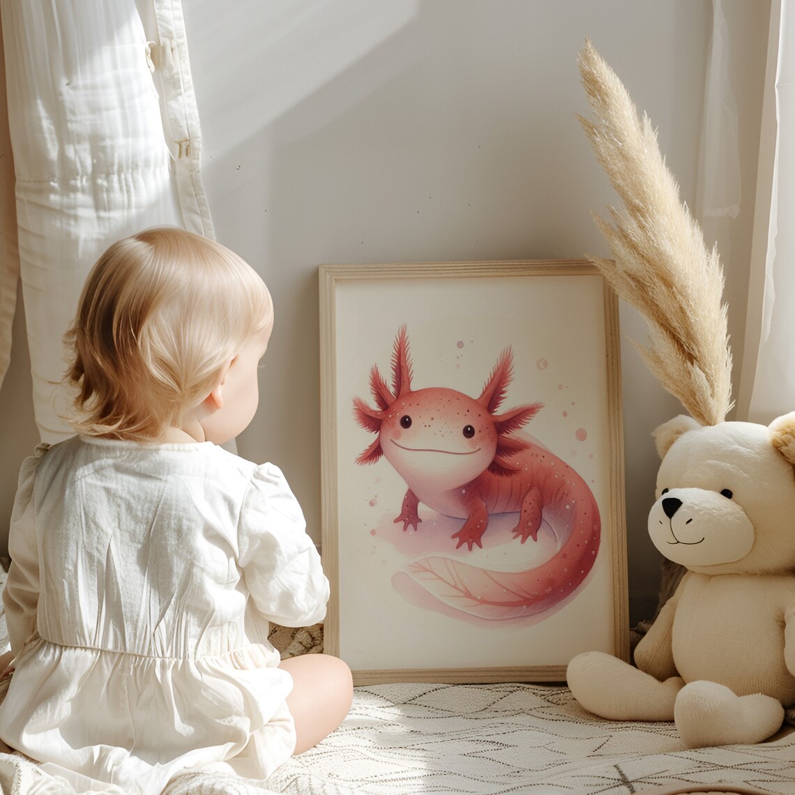 Axolotl Nursery Art Print, Cute Kids Decor - Image 3