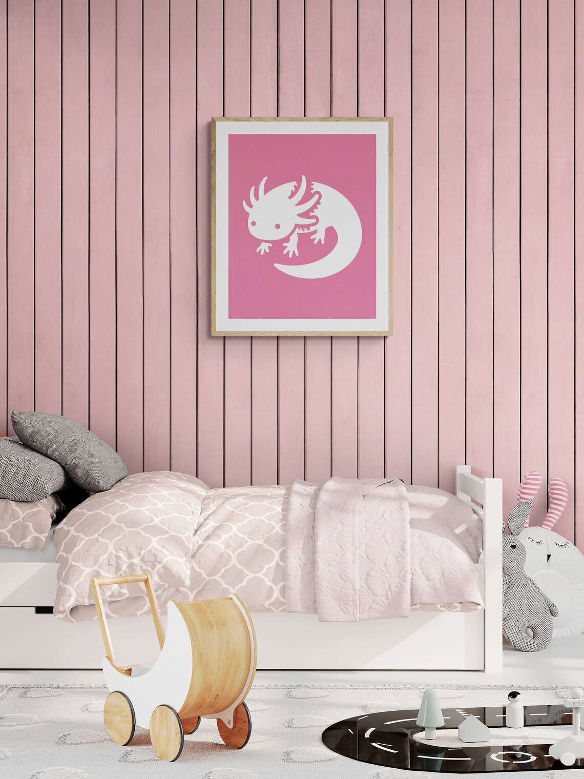 White Axolotl Silhouette Pink Minimalist Cute Nursery Animal Poster - Image 4