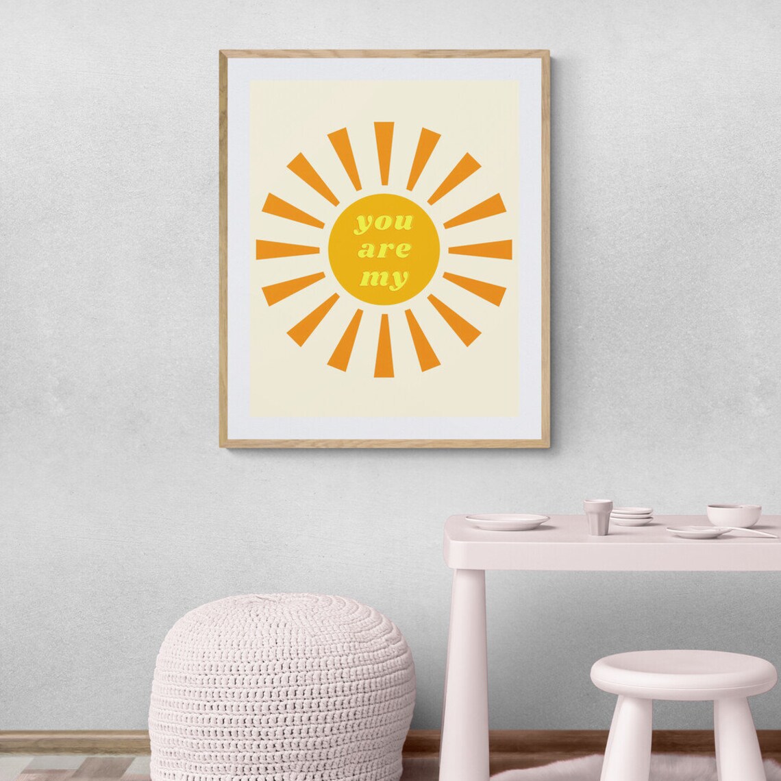 You Are My Sunshine Orange Sun Retro Kids Nursery Quote Wall Art - Image 4