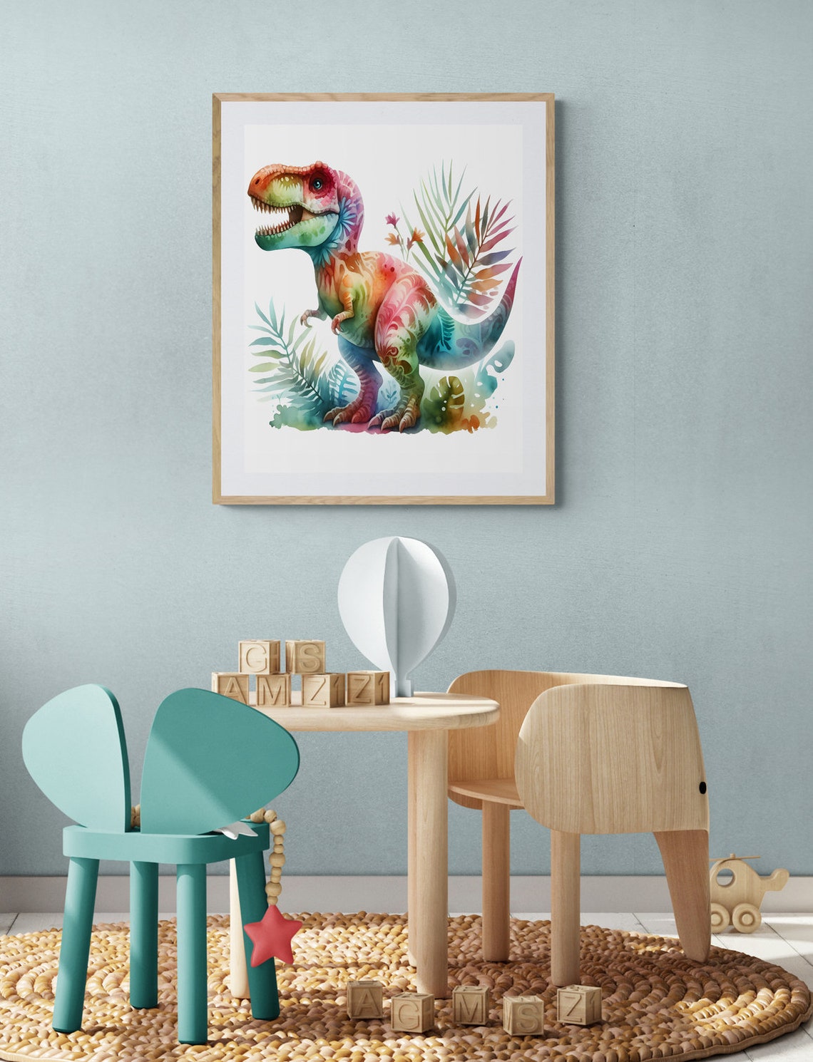 Rainbow T Rex Watercolor Colorful Dinosaur Nursery Decor Poster - Image 4
