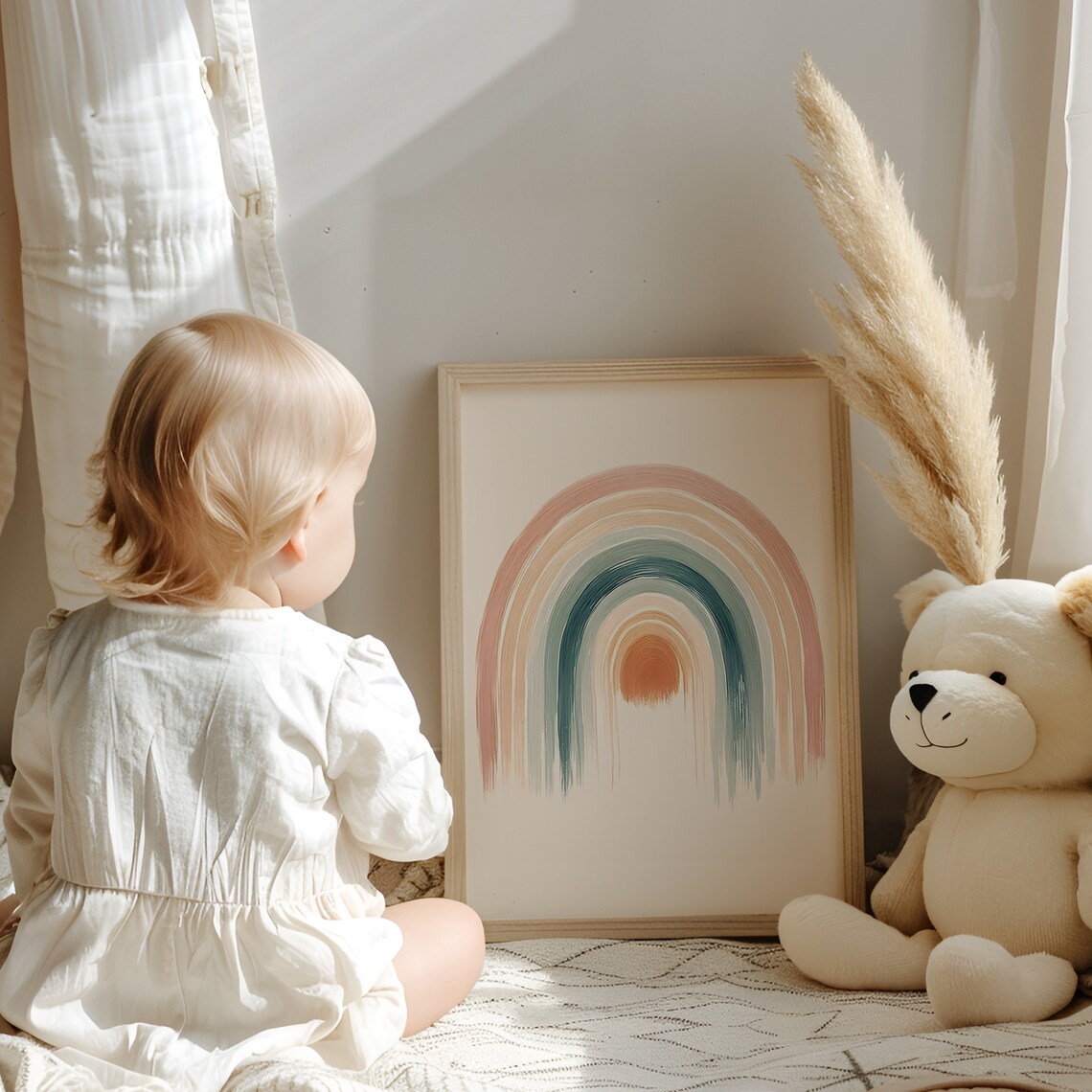 Earthy Rainbow Arch Watercolor Gender Neutral Nursery Art Poster - Image 4