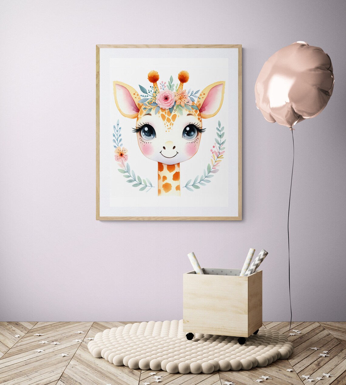 Cute Giraffe with Floral Crown Watercolor Baby Girl Nursery Art Poster - Image 4