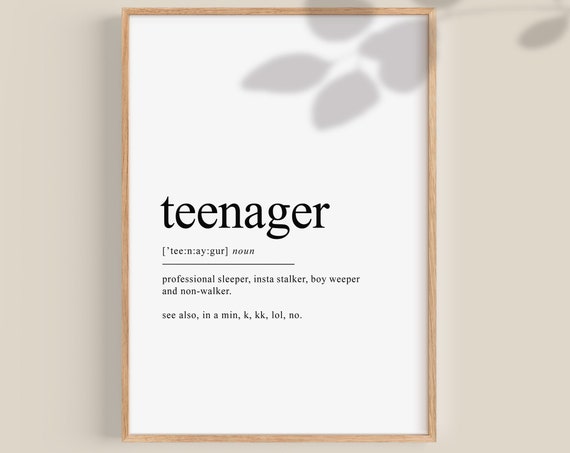 Teenager Definition Dictionary Art Print, Teen Girl Decor