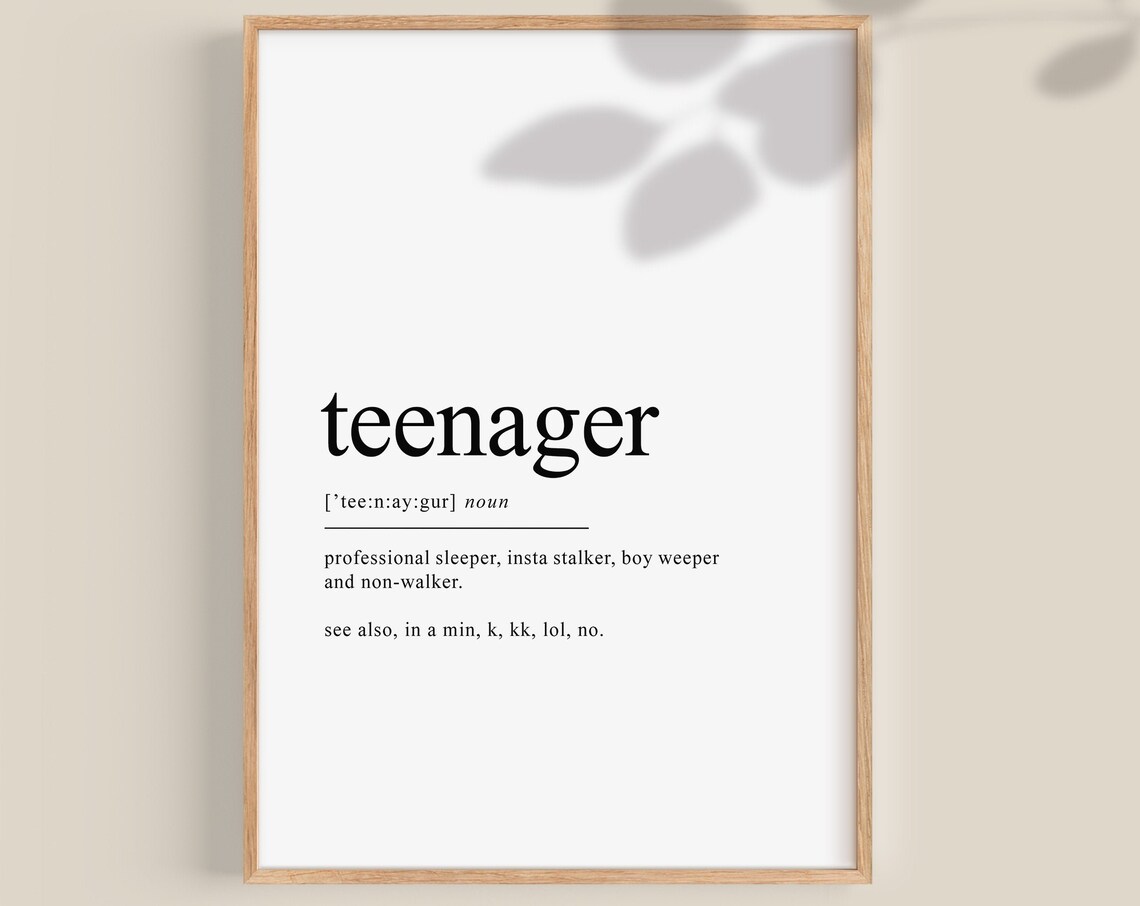 Teenager Definition Dictionary Art Print, Teen Girl Decor
